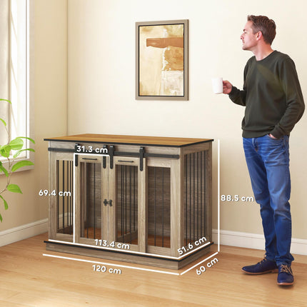 Double Dog Crate Furniture for Large and Small Dogs - Oak Tone