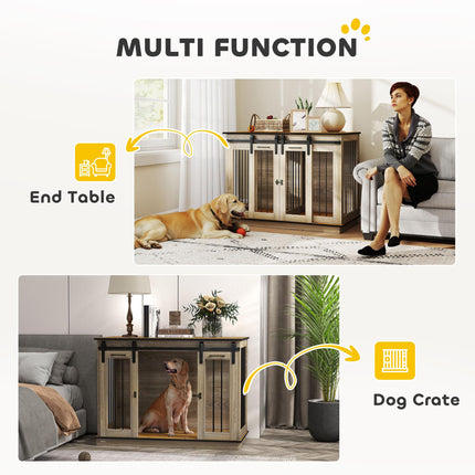 Double Dog Crate Furniture for Large and Small Dogs - Oak Tone