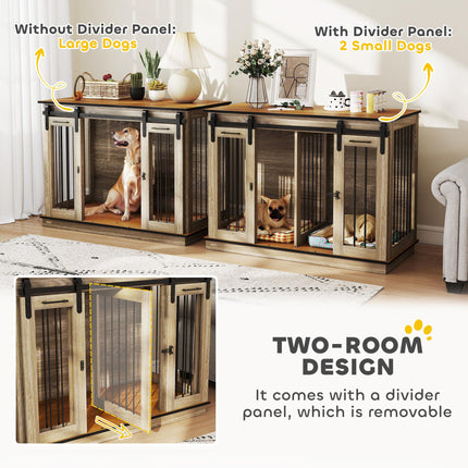 Double Dog Crate Furniture for Large and Small Dogs - Oak Tone