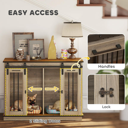 Double Dog Crate Furniture for Large and Small Dogs - Oak Tone