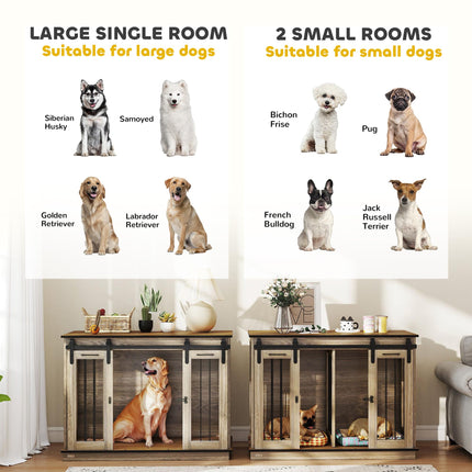 Double Dog Crate Furniture for Large and Small Dogs - Oak Tone