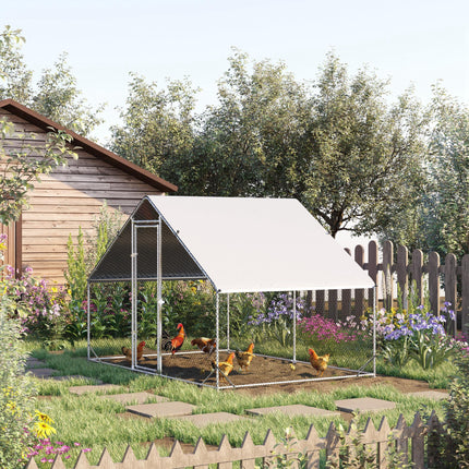 Walk-In Galvanized Chicken Run 3x2x2m with Water-Resist Cover - Silver