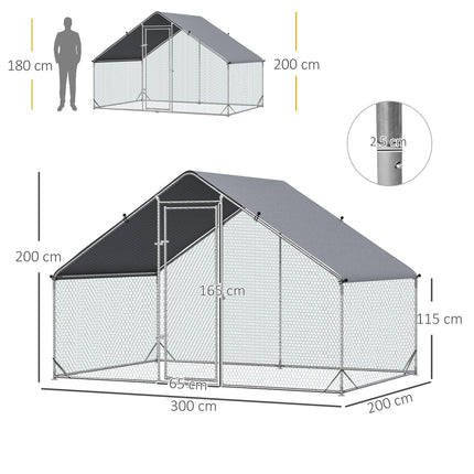 Walk-In Galvanized Chicken Run 3x2x2m with Water-Resist Cover - Silver
