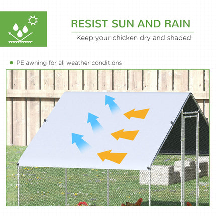 Walk-In Galvanized Chicken Run 3x2x2m with Water-Resist Cover - Silver