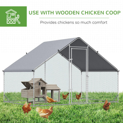 Walk-In Galvanized Chicken Run 3x2x2m with Water-Resist Cover - Silver