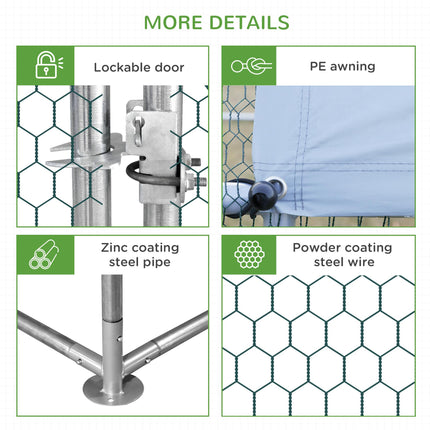 Walk-In Galvanized Chicken Run 3x2x2m with Water-Resist Cover - Silver