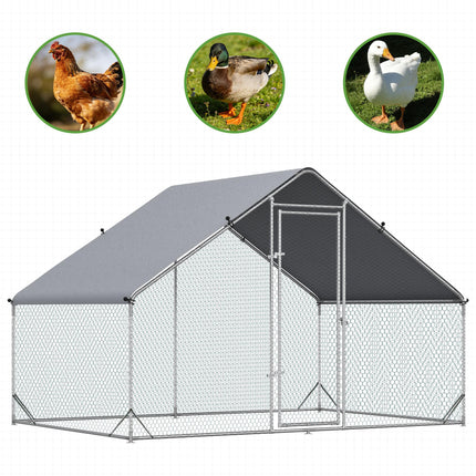 Walk-In Galvanized Chicken Run 3x2x2m with Water-Resist Cover - Silver