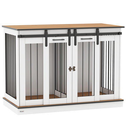 Double Dog Crate Furniture for Large and Small Dogs - White & Golden Oak