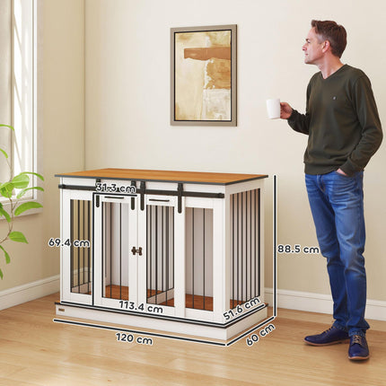 Double Dog Crate Furniture for Large and Small Dogs - White & Golden Oak