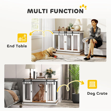 Double Dog Crate Furniture for Large and Small Dogs - White & Golden Oak