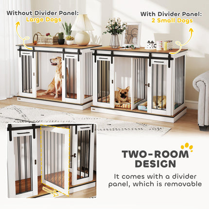 Double Dog Crate Furniture for Large and Small Dogs - White & Golden Oak