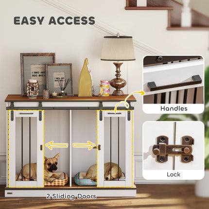 Double Dog Crate Furniture for Large and Small Dogs - White & Golden Oak
