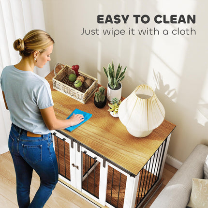Double Dog Crate Furniture for Large and Small Dogs - White & Golden Oak