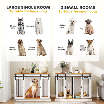 Double Dog Crate Furniture for Large and Small Dogs - White & Golden Oak