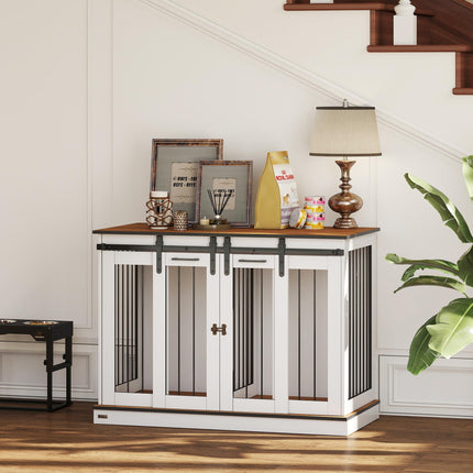 Double Dog Crate Furniture for Large and Small Dogs - White & Golden Oak