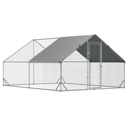 Large Walk-In Chicken Coop Run Cage 3x4x2m with Water-Resist Cover - Silver