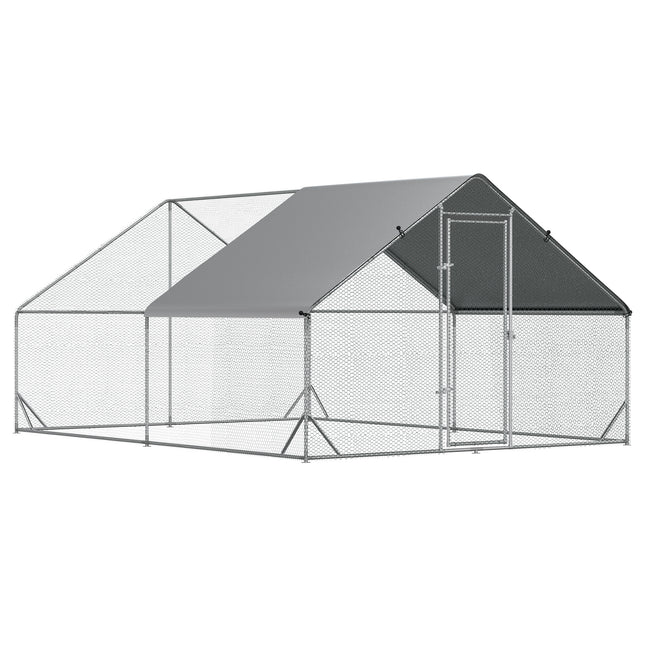 Large Walk-In Chicken Coop Run Cage 3x4x2m with Water-Resist Cover - Silver