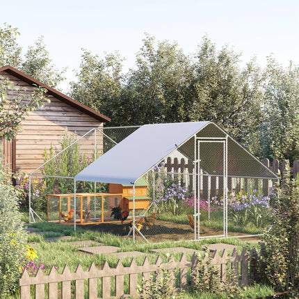 Large Walk-In Chicken Coop Run Cage 3x4x2m with Water-Resist Cover - Silver