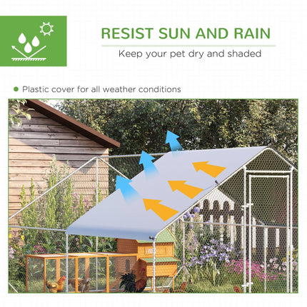 Large Walk-In Chicken Coop Run Cage 3x4x2m with Water-Resist Cover - Silver