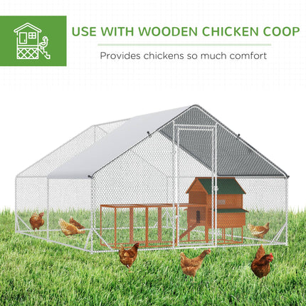 Large Walk-In Chicken Coop Run Cage 3x4x2m with Water-Resist Cover - Silver