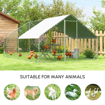 Large Walk-In Chicken Coop Run Cage 3x4x2m with Water-Resist Cover - Silver