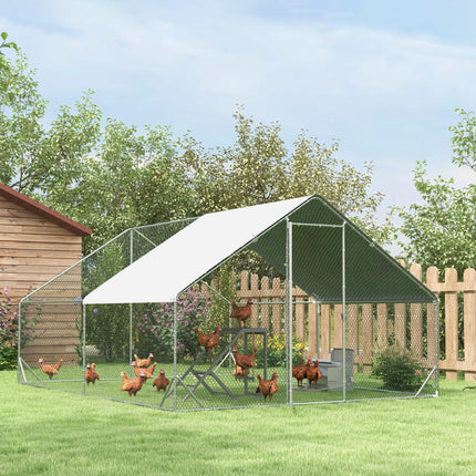 Large Walk-In Chicken Coop Run Cage 3x4x2m with Water-Resist Cover - Silver
