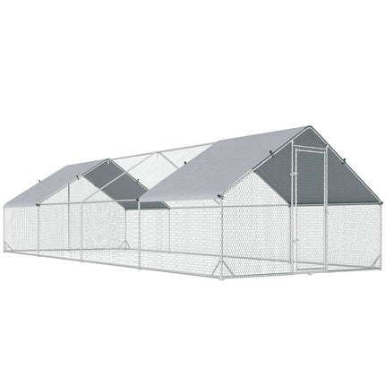 Chicken Run Galvanised Walk-in Chicken Coop Hen Poultry House Cage Rabbit Hutch with Water-Resist Cover, 3 x 8 x 2m
