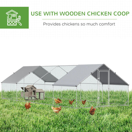 Chicken Run Galvanised Walk-in Chicken Coop Hen Poultry House Cage Rabbit Hutch with Water-Resist Cover, 3 x 8 x 2m