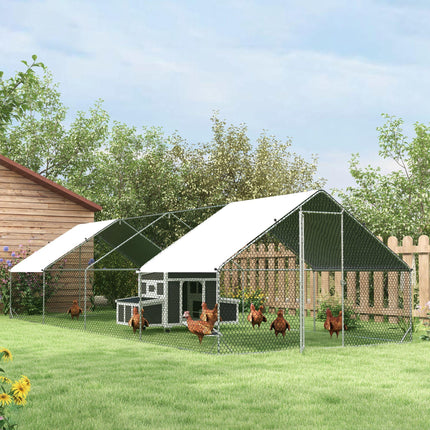 Chicken Run Galvanised Walk-in Chicken Coop Hen Poultry House Cage Rabbit Hutch with Water-Resist Cover, 3 x 8 x 2m