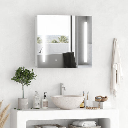 Illuminated Bathroom Mirror Cabinet with Adjustable Shelf & USB Charging - White