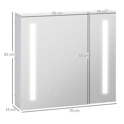 Illuminated Bathroom Mirror Cabinet with Adjustable Shelf & USB Charging - White
