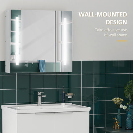 Illuminated Bathroom Mirror Cabinet with Adjustable Shelf & USB Charging - White