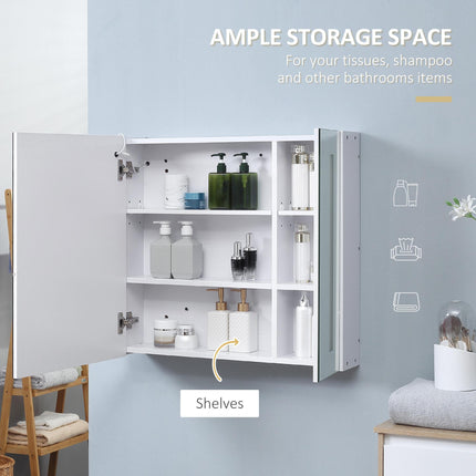 Illuminated Bathroom Mirror Cabinet with Adjustable Shelf & USB Charging - White