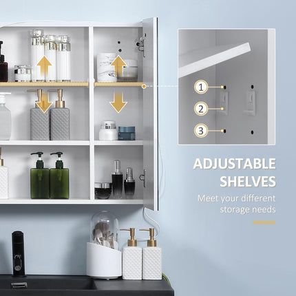 Illuminated Bathroom Mirror Cabinet with Adjustable Shelf & USB Charging - White