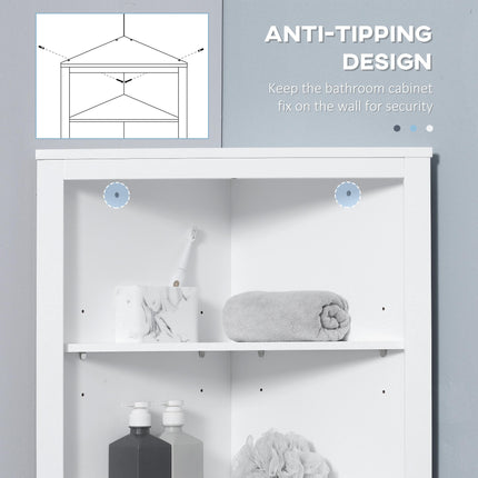 Triangle Corner Bathroom Cabinet with Cupboard and 3-Tier Shelves - White