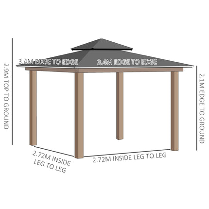 3.5 x 3.5m Outdoor Aluminium Hardtop Gazebo with 2-Tier Roof and Solid Wood Frame - Black
