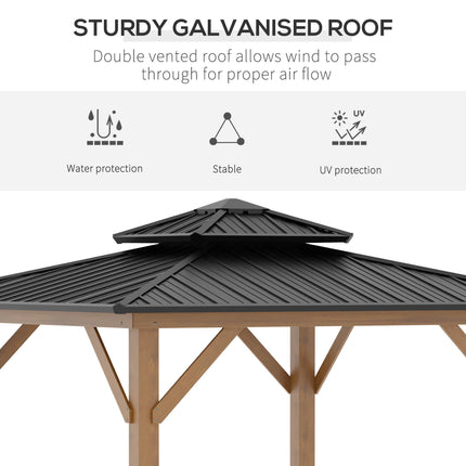 3.5 x 3.5m Outdoor Aluminium Hardtop Gazebo with 2-Tier Roof and Solid Wood Frame - Black