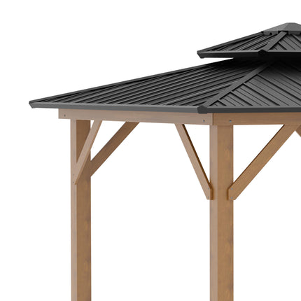 3.5 x 3.5m Outdoor Aluminium Hardtop Gazebo with 2-Tier Roof and Solid Wood Frame - Black