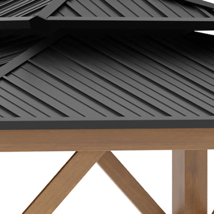 3.5 x 3.5m Outdoor Aluminium Hardtop Gazebo with 2-Tier Roof and Solid Wood Frame - Black
