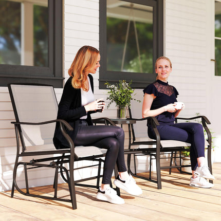 2 Piece Garden Double Glider Rocking Chair Set with Glass Table - Beige