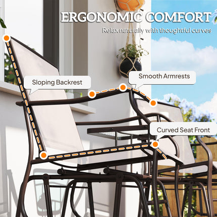 2 Piece Garden Double Glider Rocking Chair Set with Glass Table - Beige