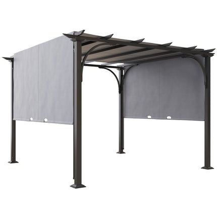 3 x 3 Metre Retractable Garden Pergola with Adjustable Canopy - Grey