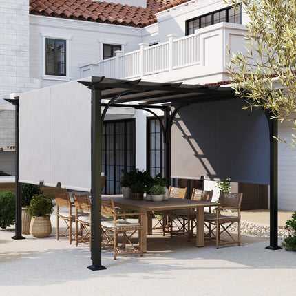 3 x 3 Metre Retractable Garden Pergola with Adjustable Canopy - Grey
