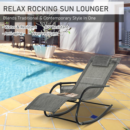 Breathable Mesh Patio Rocking Chair with Removable Headrest and Side Pocket - Dark Grey