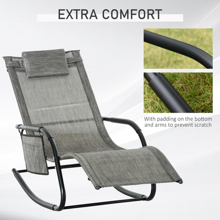 Breathable Mesh Patio Rocking Chair with Removable Headrest and Side Pocket - Dark Grey