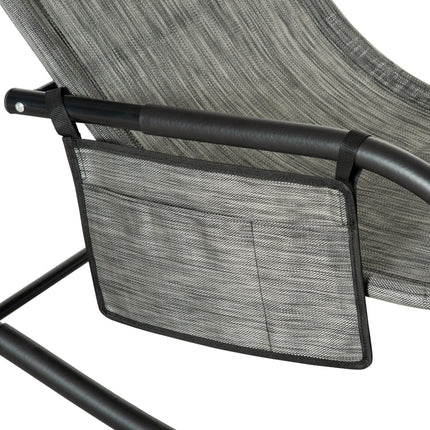 Breathable Mesh Patio Rocking Chair with Removable Headrest and Side Pocket - Dark Grey
