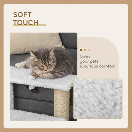 3-Step Pet Stair with Scratching Posts, Platforms & Toy Ball for Elderly Cats & Kittens - White