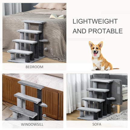4-Step Pet Stairs with Scratching Posts, Platforms & Toy Ball - Grey