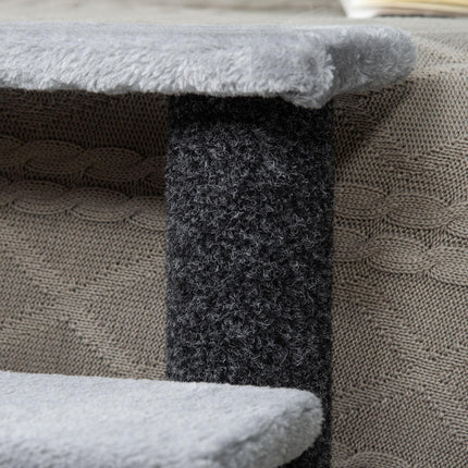 4-Step Pet Stairs with Scratching Posts, Platforms & Toy Ball - Grey