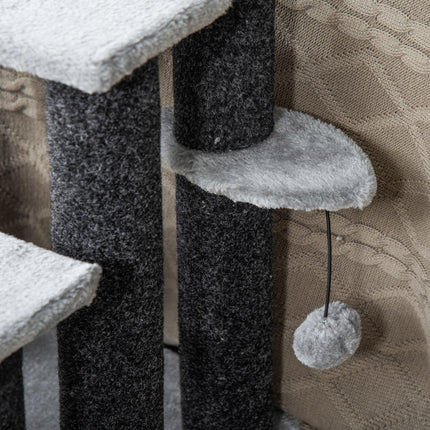 4-Step Pet Stairs with Scratching Posts, Platforms & Toy Ball - Grey